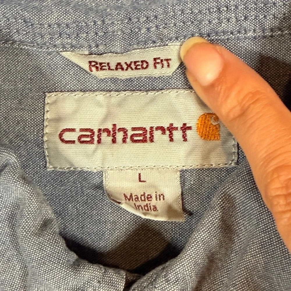 Carhartt Relaxed Fit Short Sleeve Button Down Shirt Large Mens Blue Chambray